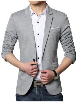 DAVID.ANN Men's Slim Fit Casual One Button Blazer Jacket