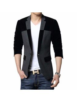 MOGU Men's 1 Button Center Vent Wool Blend Blazer Jacket