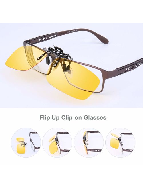 Besgoods Yellow Night Vision Polarized Clip-on Flip up Metal Clip Sunglasses Driving