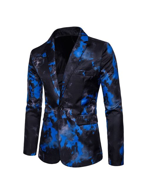 Mens Suit Jacket Slim Fit Printed One Button Floral Casual Blazer Sports Coat