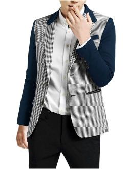 uxcell Men's Plaid Pattern Button Down Slim Fit Casual Jacket Blazer