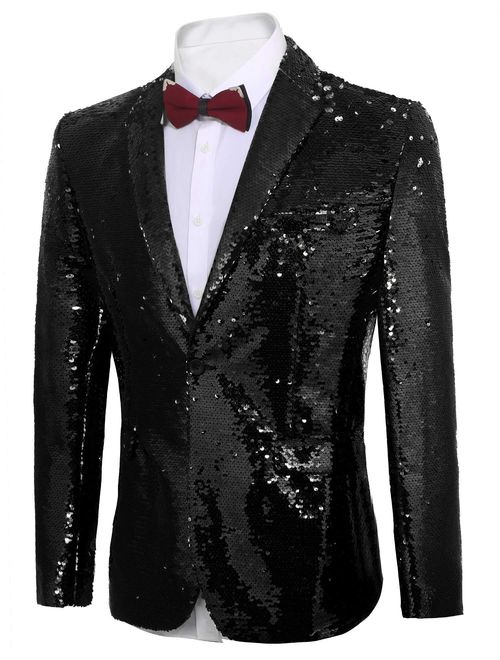 JINIDU Shiny Sequins Suit Jacket Blazer One Button Tuxedo for Party, Wedding, Banquet, Prom, Nightclub