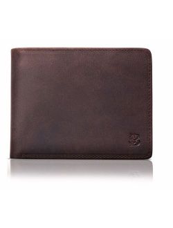 SERMAN BRANDS 2 ID Window Wallet for Men RFID Blocking Leather, Bifold Top Flip, Extra Capacity Travel Wallet