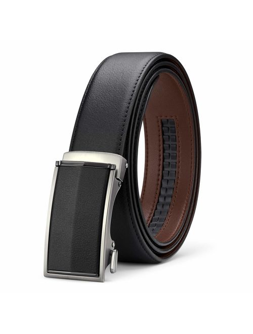 Mens Belt, Bestkee Genuine Leather Ratchet Belts for Men with Automatic Sliding Buckle, Adjustable Belt Trim to Fit