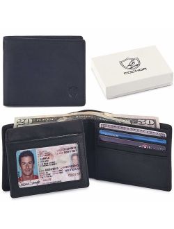 COCHOA Men's Real Leather Travel RFID Blocking Bifold Stylish Wallet With 2 ID Window, GIFT BOX