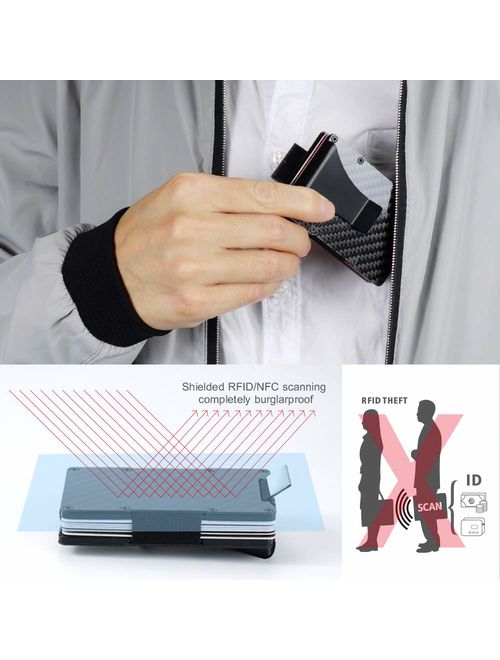 Carbon Fiber Wallet RFID Blocking Anti-Theft Minimalist Pullout Tab Credit Card Holder for Men