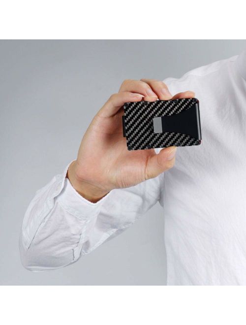 Carbon Fiber Wallet RFID Blocking Anti-Theft Minimalist Pullout Tab Credit Card Holder for Men