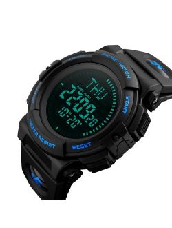 Men's Military Sports Digital Watch with Survival Compass 50M Waterproof Countdown 3 Alarm Stopwatch