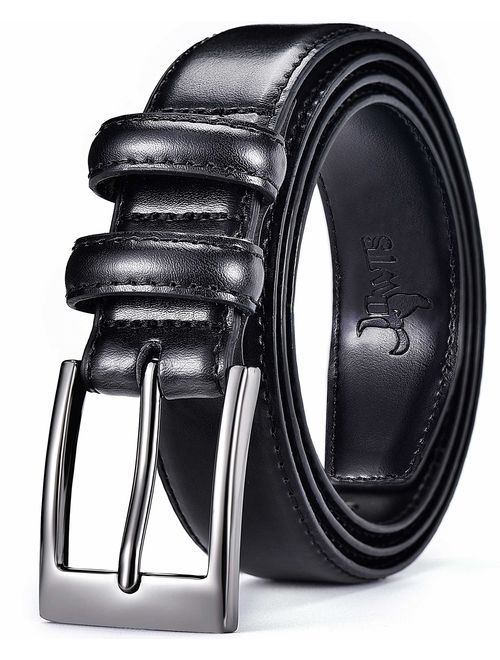 DWTS Men's Genuine Leather Classic Casual Dress Belt with Single Prong Buckle