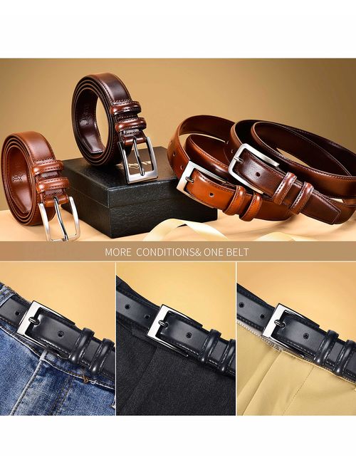 DWTS Men's Genuine Leather Classic Casual Dress Belt with Single Prong Buckle