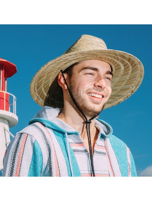 Brooklyn Surf Men's Straw Sun Classic Beach Hat Raffia Wide Brim, Natural, One Size