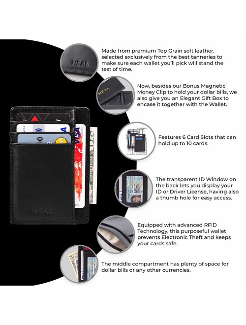 Slim Front Pocket Wallet Gift Set for Men, RFID Blocking, Top Grain Leather