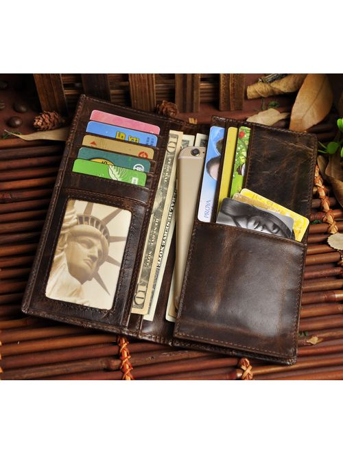 Le'aokuu Mens Leather Zipper Pocket Id Business Card Case Holder Organizer Wallet Phone Case Designer Bifold Checkbook Purse