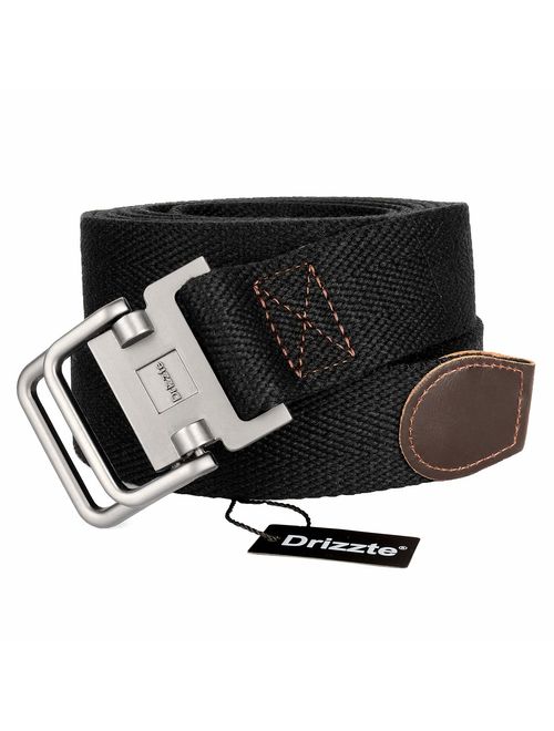 Drizzte Plus Size 47 to 75'' Long Double D Ring Mens Canvas Cloth Web Belt
