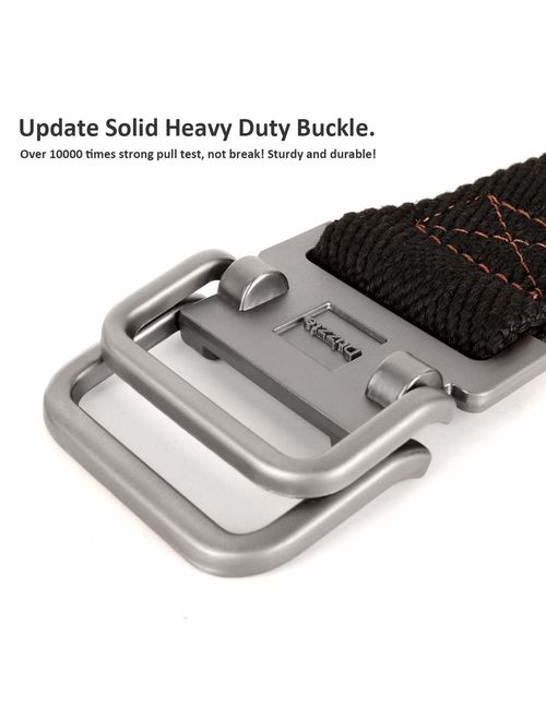 Drizzte Plus Size 47 to 75'' Long Double D Ring Mens Canvas Cloth Web Belt