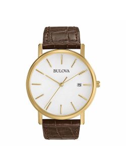 Men's 97B100 Classic Gold-Tone Stainless Steel Watch With Brown Leather Band
