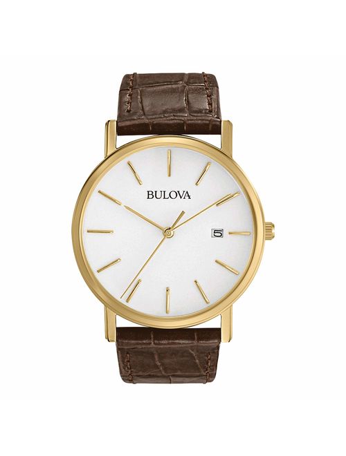 Bulova Men's 97B100 Classic Gold-Tone Stainless Steel Watch With Brown Leather Band