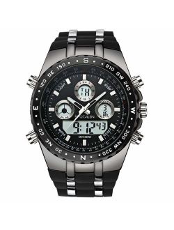 SPOTALEN Men's Sport Watch Waterproof Military Wrist Watches Multi-Functional Analog Digital Backlight Watches in Black Silicone Band Dial 1.78 inches