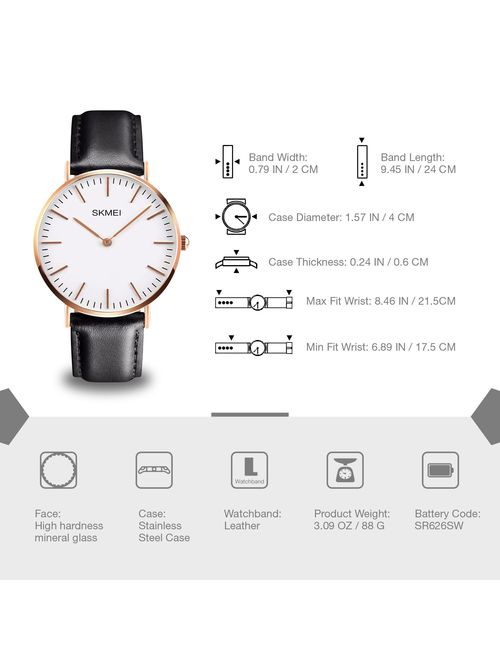 Men's Dress Wrist Quartz Watch with Black Leather Band - Men Business Waterproof Classic Casual Analog Watches Fashion Thin Case Wristwatch