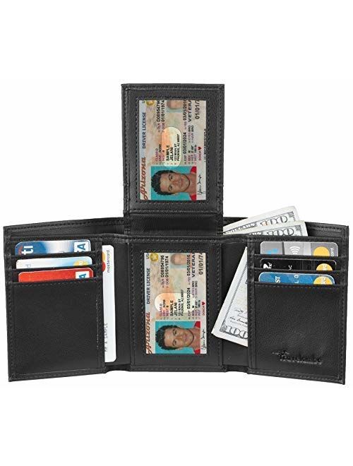 Travelambo RFID Leather Trifold Multi Card Wallets for Men Credit Card Holder with ID Window