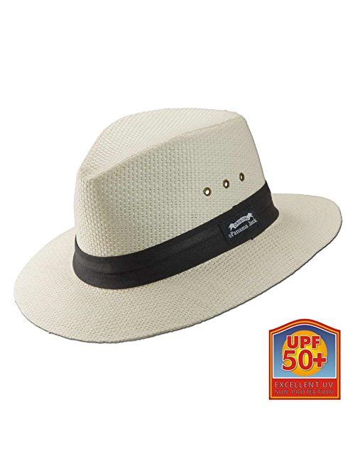 Panama Jack Natural Matte Toyo Safari Sun Hat with Black Band, 2 1/2" Brim, UPF (SPF) 50+ Sun Protection