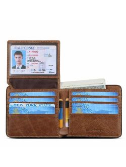 Genuine Leather Wallets for Men Bifold RFID Blocking Wallet with 2 ID Window