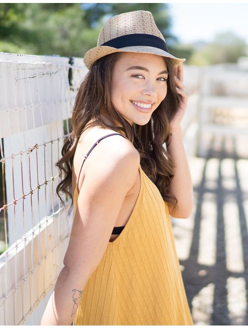 Livingston Unisex Summer Straw Structured Fedora Hat w/Cloth Band