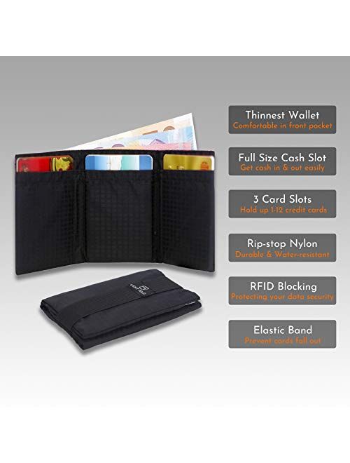 Ultra Slim Men's Nylon Trifold Wallet RFID Blocking - Hold up to 12 Credit Cards
