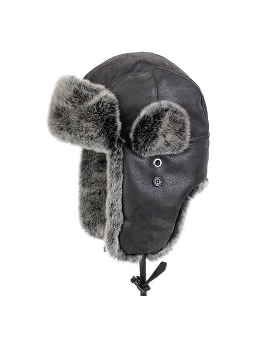 lethmik Winter Faux Fur Hunting Hat Unisex Trapper Russian Aviator Trooper Hat