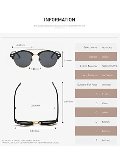 AEVOGUE Polarized Sunglasses Mens Semi-Rimless Retro Unisex Glasses AE0504