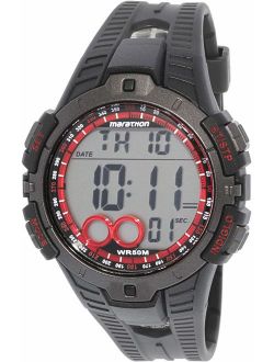 Marathon by Timex Men's T5K423 Digital Full-Size Black/Gunmetal Gray/Red Resin Strap Watch