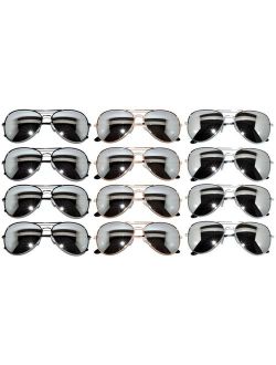 12 Pairs Classic Aviator Sunglasses Metal Gold Silver Black Colored Mirror Lens OWL