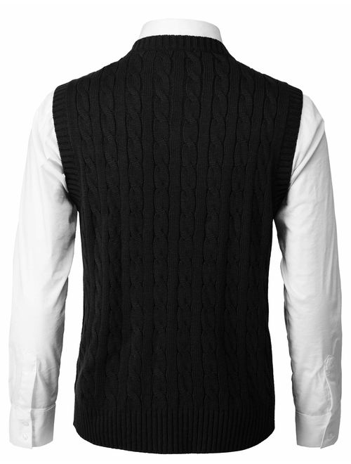H2H Mens Slim Fit Sweater Vest V Neck Sleeveless Sweater Pullover Sweaters Cable Knitted with Ribbing Edge