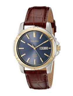 Men's SNE102 Stainless Steel Solar Watch with Brown Leather Strap