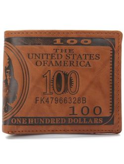 Slim Wallet for Men, OURBAG US $100 Dollar Bill Leather Bifold Card Holder Wallet Purse