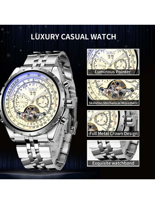 Gute Men Automatic Watch,Orkina Leisure Automatic Mechanical Wristwatch Golden Skeleton Luminous Hand