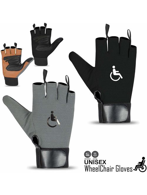 Rebo Wheelchair Gloves Mobility Fingerless Long Thumb Leather Palm Gloves