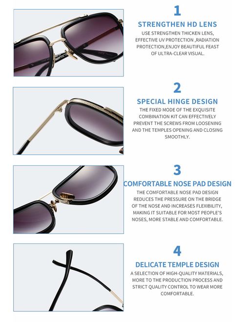 Oversized Square Sunglasses for Men Women Pilot Shades Gold Frame Retro Brand Designer