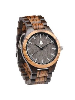 Treehut Zebrawood and Ebony Wooden Men's Watch - Tri-Fold Clasp - Stainless S.