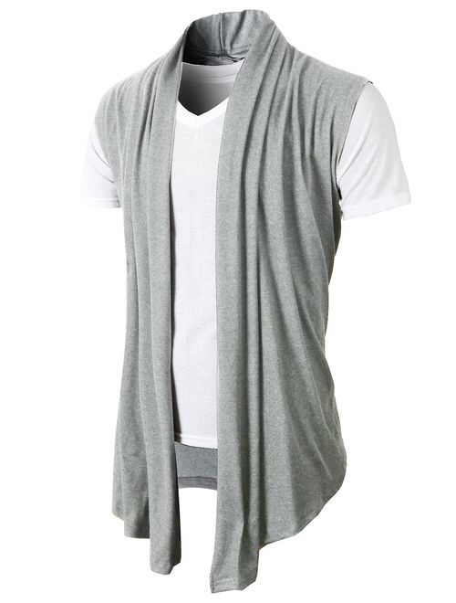 H2H Men's Casual Regular Fit Cardigan Shawl Collar Long Line with No Button