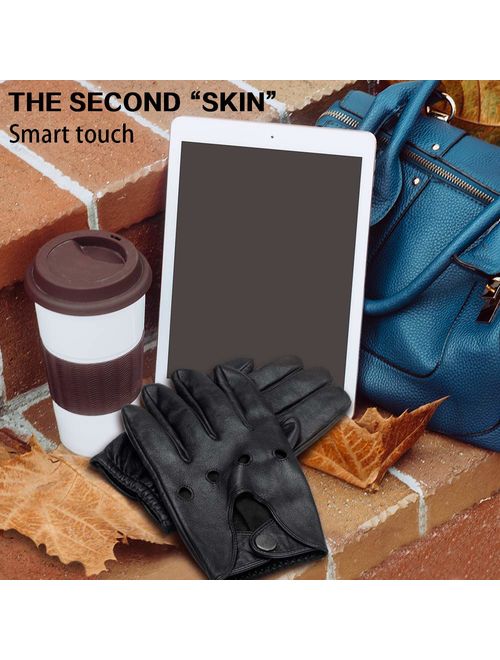 Driving Gloves Thin Black Leather Gloves Mens Driving Gloves Touchscreen Outdoor Sports