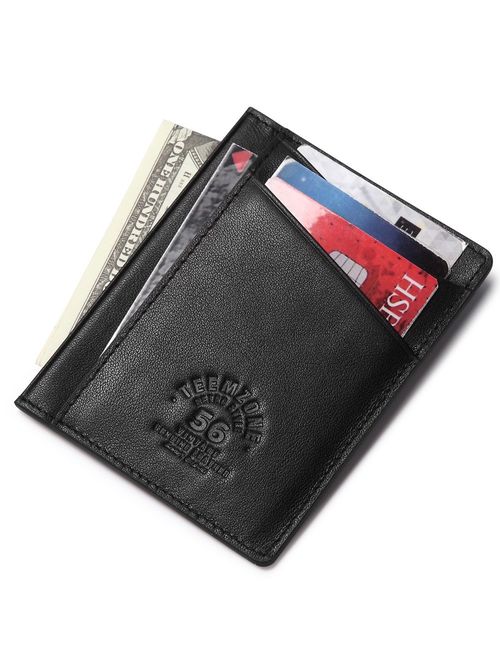 Teemzone Minimalist RFID Mens Slim Wallet Genuine Leather Pocket Credit Card Case Holder