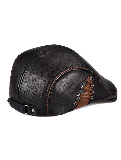 LETHMIK Unique Flat Cap Hunting Cowhide Leather Driver Ivy Cap Newsboy Hat