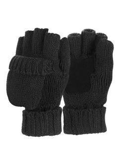Sudawave Men's Knitted Wool Gloves with Leather Patch on Palm Micro Fleece Lined Warm Winter Gloves