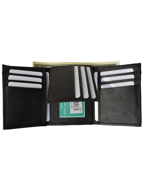 Mens Trifold Wallet Extra Capacity Inside Slots 2 ID Windows by Marshal