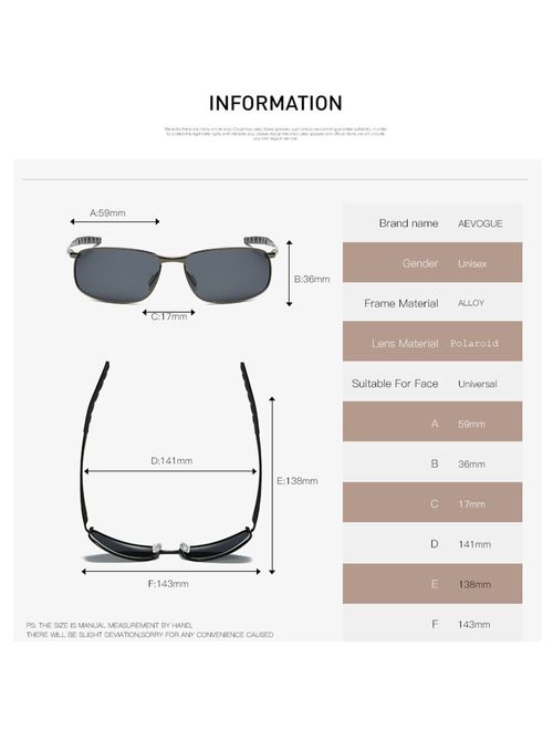 AEVOGUE Polarized Sunglasses For Men Rectangle Metal Frame Retro Sun Glasses AE0395