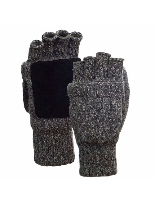 Gelanboo Suede Thinsulate Thermal Insulation Mittens Fingerless Gloves Unisex Winter Warm Knitted Flap Cover