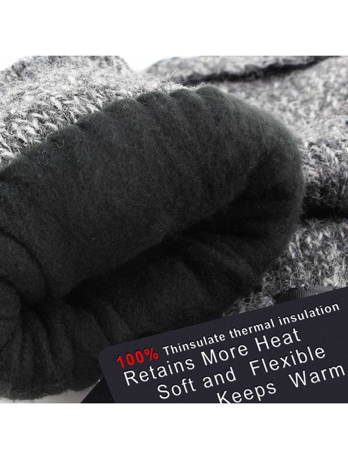 Gelanboo Suede Thinsulate Thermal Insulation Mittens Fingerless Gloves Unisex Winter Warm Knitted Flap Cover