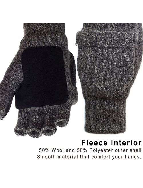 Gelanboo Suede Thinsulate Thermal Insulation Mittens Fingerless Gloves Unisex Winter Warm Knitted Flap Cover 