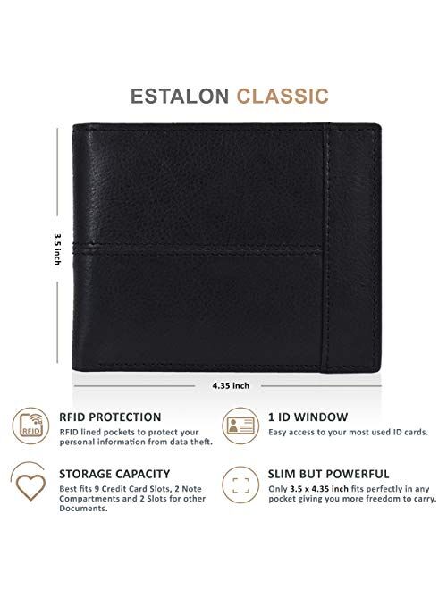 Front Pocket Wallet for Men - RFID Blocking Leather Bifold Wallet with ID Window